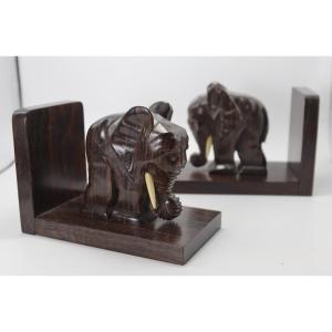 Art Deco, Pair Of Macassar Ebony Bookends, 20th Century