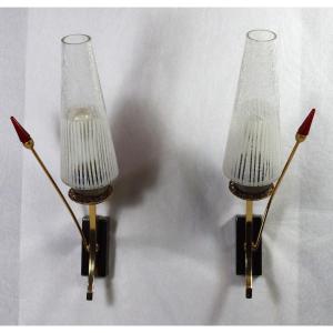 Pair Of Wall Lights In Gilded Brass And Chrome, 1960s