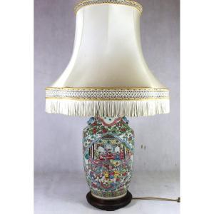 Large Vase Mounted As A Lamp, China Famille Rose, 19th Century