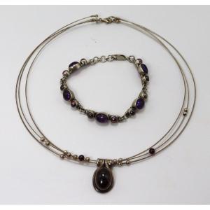 Silver And Amethyst Necklace And Bracelet Set, 20th Century