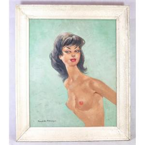 Follower Of Domergue. Oil On Canvas "bust Of An Elegant Woman", Signed, 20th Century