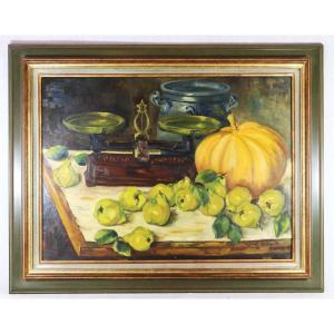 Aubert Duere (20th Century), Hst "still Life With Quinces", Signed, 20th Century