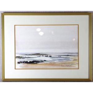Stéphanie Barba (xx), Watercolor "l'anse De Maltot", Signed, 20th Century