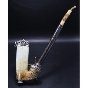 Austria 19th Century, Pipe With The Name "adolph" Of The Dobrocen Type In Meerschaum And Silver.