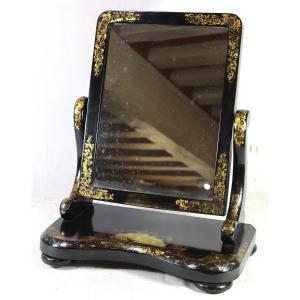 Cope & Austin Patent XIXe, Lacquer Psyche And Painted "marine" Scene.