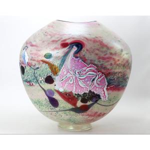 Robert Pierini (1950), Iridescent Colored Glass Vase, Signed And Dated, 20th Century