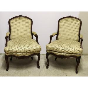 Pair Of Louis XV Period Flat-backed Armchairs, 18th Century