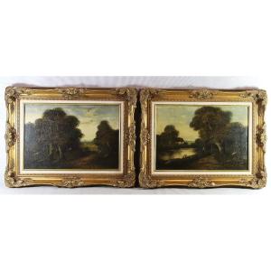 Lucien Félix Henry, (1850 - 1896), Pair Of Hst Barbizon School "landscapes", Signed, 19th Century
