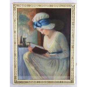 After George Romney (1734-1802), Pastel "serena Reading", 19th Century