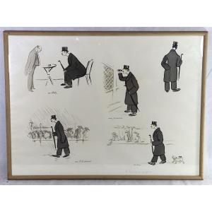 Georges Goursat Known As Sem (1863-1934), Lithograph "the Man With The Umbrella", Signed, Circa 1910