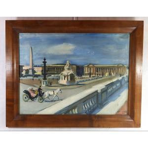 André Biry-autret (1911-?), Oil On Canvas "place De La Concorde", Paris 1942