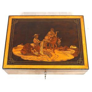 Marquetry Box "the Washerwomen", 19th Century