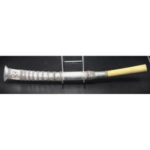 Burma 19th Century, Dha Dagger In Silver And Bone.