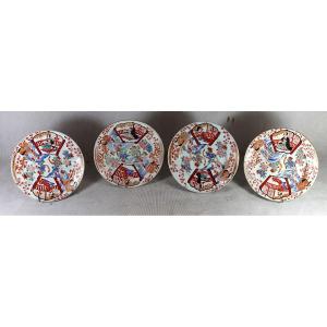 Japan, 4 Polychrome Porcelain Plates, Meiji Period, 1900