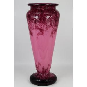 Delatte André (1887-1953), Multi-layered Glass Vase With Violet Decoration, 20th Century