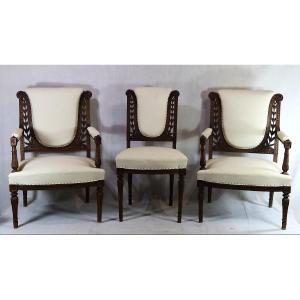 Set Of Two Armchairs And One Chair In The Louis XVI Style, 19th Century