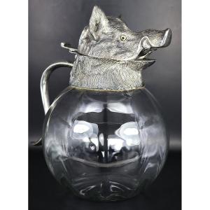 Valenti Pitcher With A Boar's Head In Silver-plated Metal, 1960/1970
