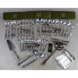 Christofle Flatware Set, Marly Pattern, Louis XV Style, 54 Pieces, 20th Century