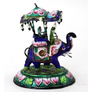 Small Indian Elephant In Enameled Silver, 20th Century