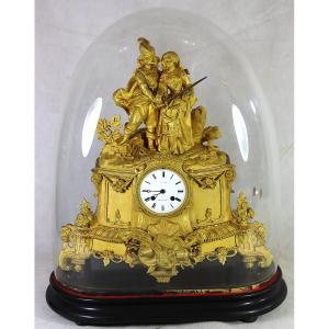 Gilt Bronze Clock "d'artagnan And Madame d'Artagnan", 19th Century