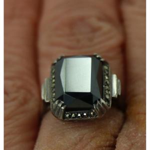 Art Deco Ring In Silver, Hematite And Marcasites, Circa 1930