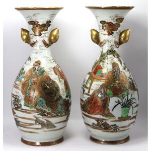 Satsuma, Pair Of Porcelain Vases, Early 20th Century