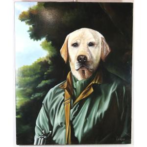 Franck Le Gall (1959), Oil Painting On Panel "labrador As A Hunter", 20th Century