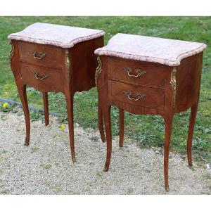 Pair Of Louis XV Style Bedside Tables, 20th Century