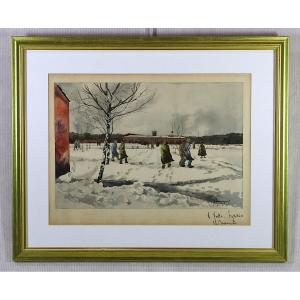 H. Beaujoi (20th Century), Watercolor "concentration Camp", Signed And Dated 1943
