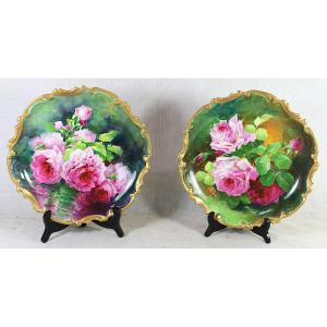Pair Of Large Porcelain Platters, Signed, Early 20th Century