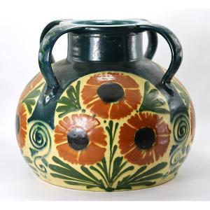 Léon Elcinger (1871-1942), Ball Vase With 4 Handles, Circa 1920