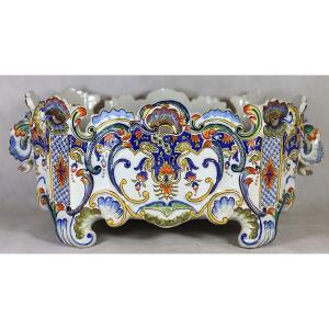 Fourmaintraux Brothers In Desvres, Earthenware Planter, Late 19th Century