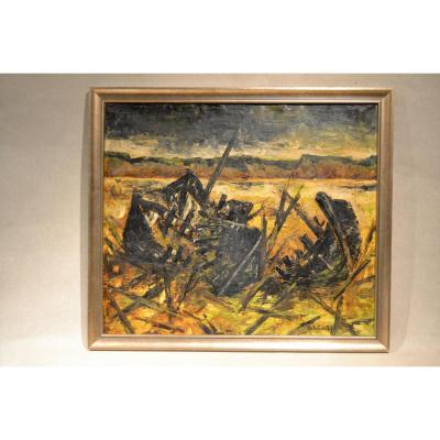 Hst "wreck" Signed Robert Delcourt, Dated 1957