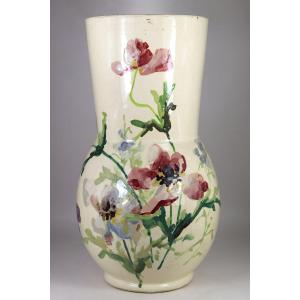 Montigny-sur-loing, Vase Decorated With Flowers, Signed, Late 19th Century