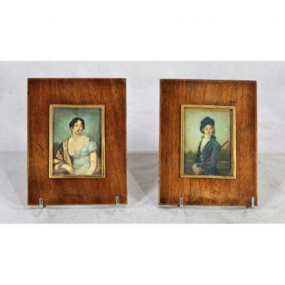 Pair Of Miniatures On Ivory, Portraits, Nineteenth
