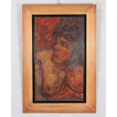 Tableau Huile sur isorel "femme aux seins nue", XXe