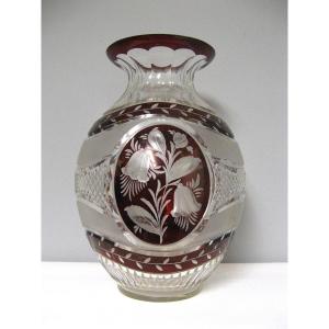 Bohemian Engraved Crystal Vase 19e Art Nouveau.