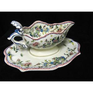 Large Earthenware Sauceboat Gien Nineteenth