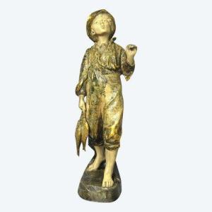 Richard Aurili Terracotta Statue ''the Boy With Fishes''