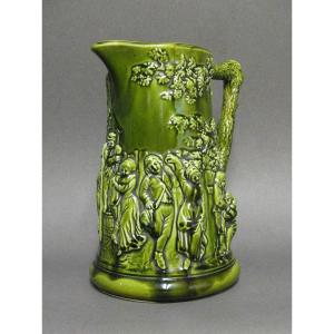 Sarreguemines, Pitcher Scene In Relief In Majolica.