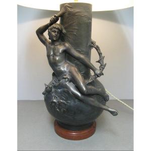 Large Vase L. Moreau Mounted In Lamp.