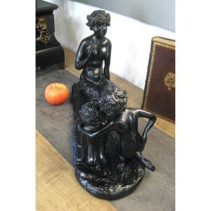 19th Century Bronze Group. The Fauna And These Small Faunas.