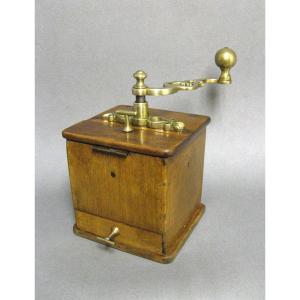 19th Century Coffee Grinder With Brass Handle.