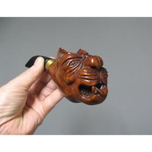 Strong Briar Root Pipe Carved In The Shape Of A Bulldog's Head.