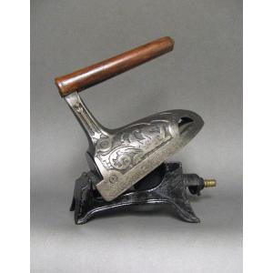 Gas Iron And Its Stove. Decor With Dragons 19th Century.