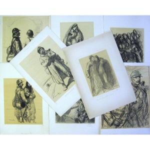 8 Lithographs 1915 The Bruises Of The Great War. Théophile Alexandre Steinlen.