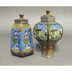 Miniature Chinese Cloisonne Covered Pots.
