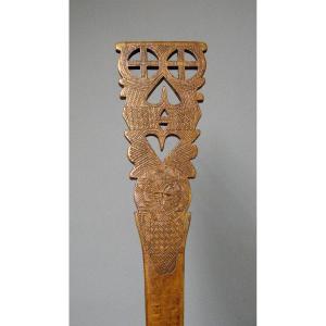 Carved Wooden Distaff. Folk Art.