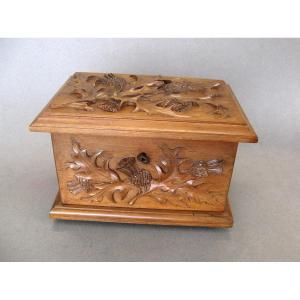 Art Nouveau Carved Wooden Box With Thistles Circa 1900.