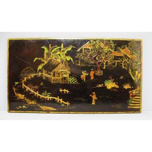 19th Century Chinese Lacquer And Gold Panel, Napoleon III Period.